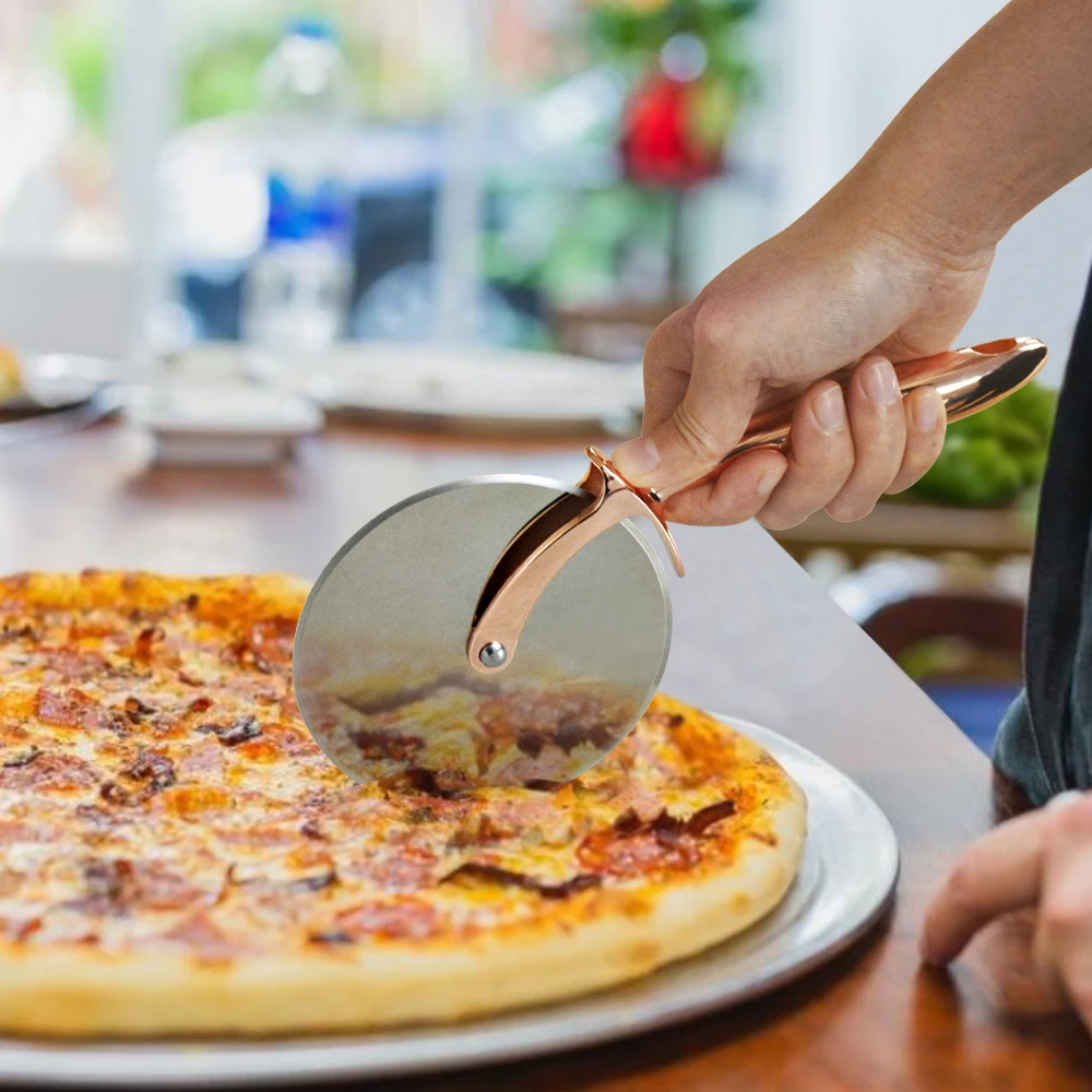 EHZ Pizza Cutter Wheel Food Grade Stainless Steel Cutter Wheel Smooth Rotating Sharp Blade Professional Pizza Rose Gold