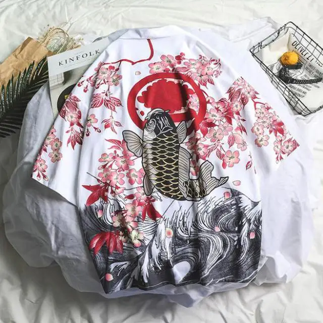 Japanese Cardigan Kimono Print Short Robe Loose Soft Kimomo Women And Man Japones Haori Traditional Japanese Kimono Yukata - Цвет: Style 11