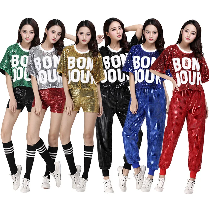 Adult Sequins Jazz hip-hop modern dance costume Hip hop Very cool and handsome lady clothing |