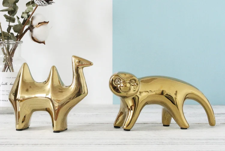 Современные Золотой светло-коричневый Керамика статуэтки, украшения дома аксессуары Золотое животное декор птица фигурки-украшения хорошее Подарки на год