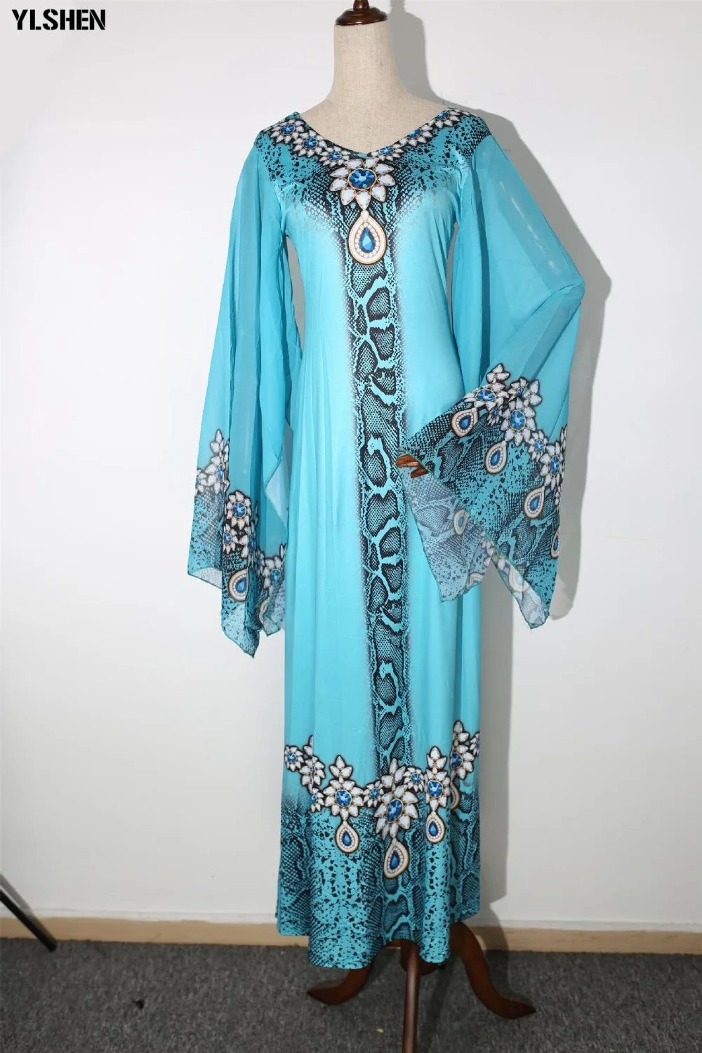 New African Dresses for Women Dashiki Diamond African Clothes Bazin Riche Sexy Slim Ruffle Sleeve Robe Evening Long Africa Dress 10