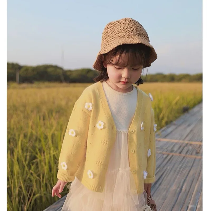 

INS baby girls cardigan 0-11 years old Autumn and winter Lotus leaf collar solid color children's sweater kids baby cardigan