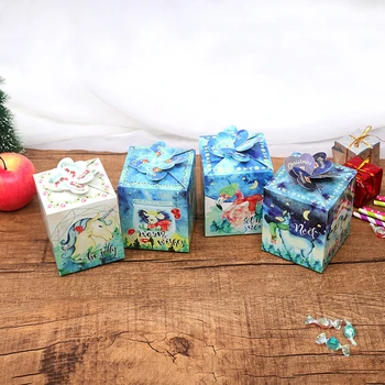 

Unicorn Elk Flamingo Deer Print Box Package Bag Candy Package Paper Christmas Gift Cookies Decoration Party Xmas Boxes D30