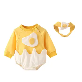 

DishyKooker 2Pcs/Set Cartoon Egg Long Sleeve Romper + Headgear Set for Kids Baby