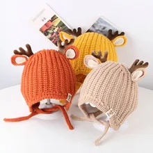 Детская вязаная шапочка для маленьких девочек и мальчиков; вязаная Рождественская шапка с рисунком оленя; зимняя вязаная шапка для фотосессии; Детские шапочки