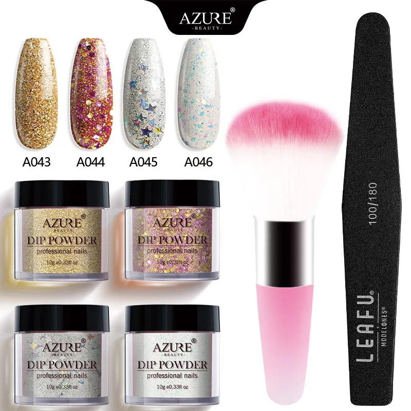 Azure beauty, 6 шт./лот, блестящая пудра, градиентная пудра, цветная пудра, блестящая пудра, нужен базовый активатор, набор кистей для маникюра
