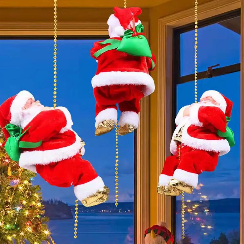 Santa Claus Climbing Beads Battery Operated Electric Climb Up And Down Climbing Santa With Light And Music Christmas Decoration