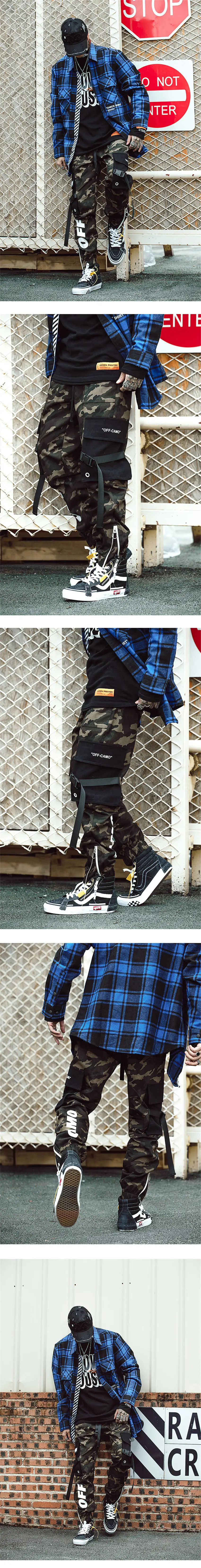 Hip Hop Men's Camouflage Joggers Pants Men Ribbons Cotton Cargo Pant Trousers Elastic Waist Harem Pant Men Streetwear AB24