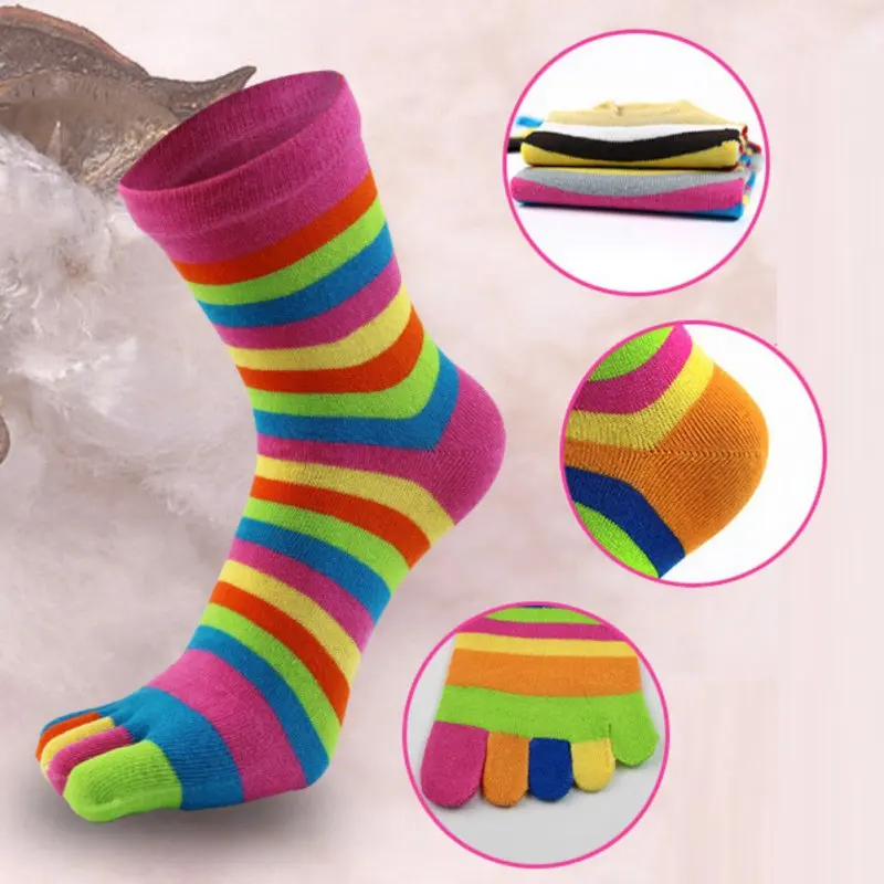 

Fashion Women Five Fingered Socks Cotton Soft Socks With Toes Colorful Women Short Hosiery Funny Stripe Socks