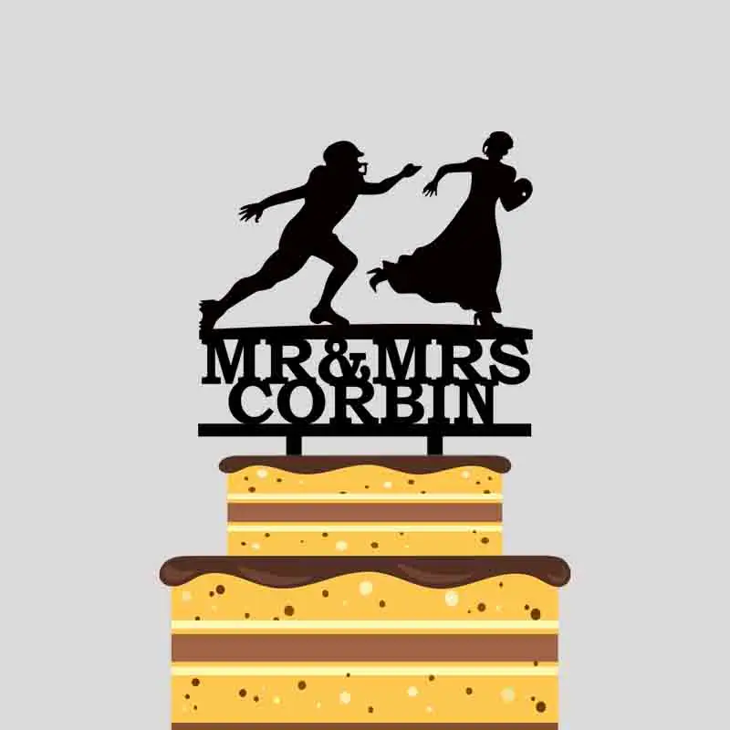 Персонализированные Топпер для торта на заказ Mr Mrs имя невесты жениха играть Американский футбол Топпер для торта для украшения свадебного торта YC054