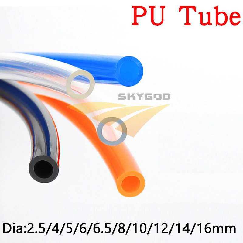 Tubo de PU de alta presión, piezas neumáticas de diámetro 2,5, 4, 5, 6, 6,5, 8, 10, 12, 14 y 16mm, tubo blando Flexible MANGUERA DE AGUA compresor de Gas y aire
