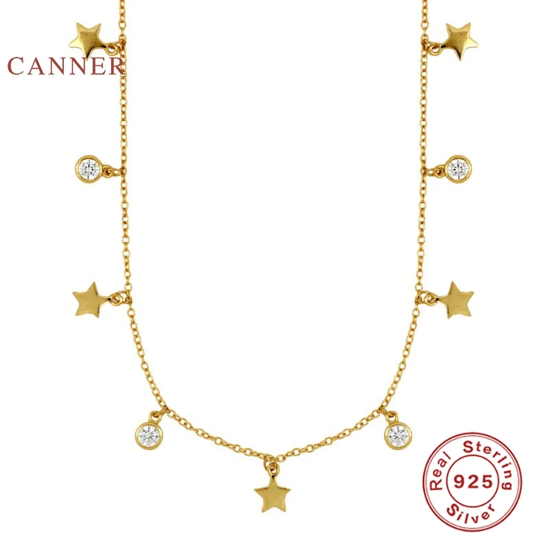 

CANNER Star Unique Diamond 925 Sterling Silver Necklace For Women 2020 Gold 18k Jewelry Chain Choker Necklace Bijoux Collar
