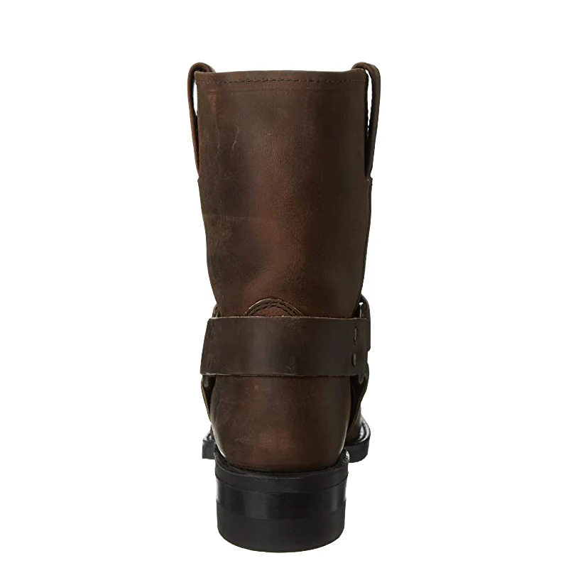 Mens Leather Boots Motorcycle Leather Boots Men Winter Vintage PU Warm Shoes Belt Buckle Ring High Top Motorcycle Boots Men Fashion Trend Casual Square Toe Slip On Mid-Calf