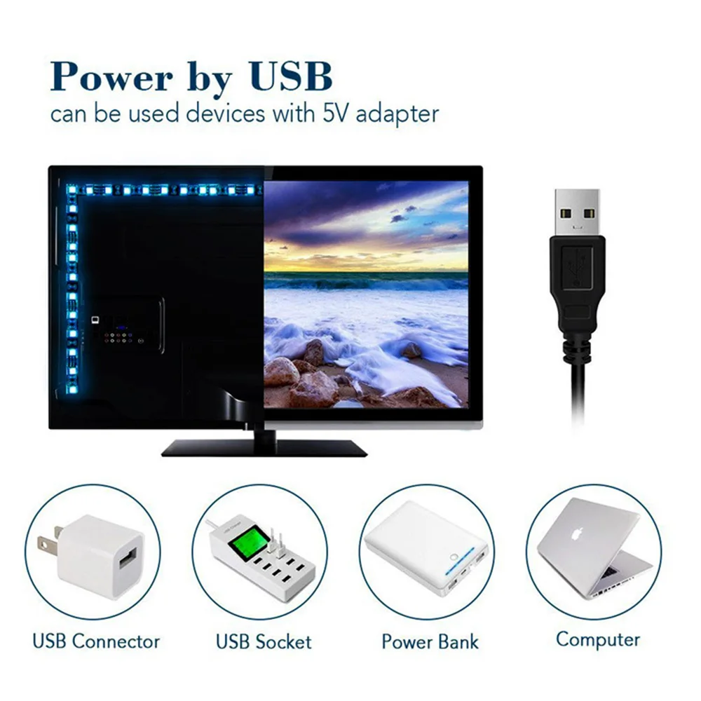 DC 5V USB светодиодный фонарь 5050 водонепроницаемый RGB светодиодный гибкий фонарь 50 см 1 м 2 м 17Key пульт дистанционного управления для ТВ фоновое освещение Светодиодная полоска