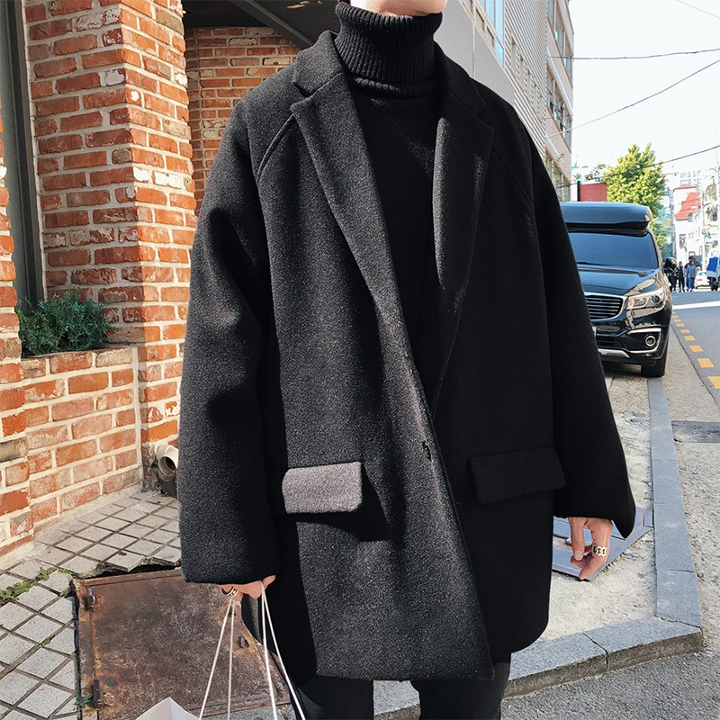 

Men's Woolen Blends Overcoat Leisure Parkas Snow Jacket Cashmere Long Loose Male Wool Trench Coat Cotton-padded Clothes M-2XL