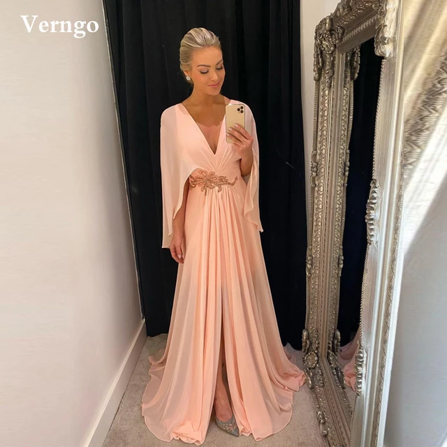 Verngo Simple Peach Chiffon A Line Prom 