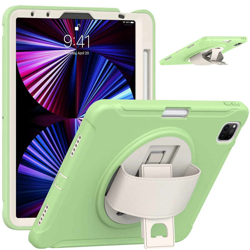

Silicone Case with Pencil Holder and Kickstand for iPad Pro 11 Shockproof Kids Cover 2022 2021 2020 2018+Hand Strap