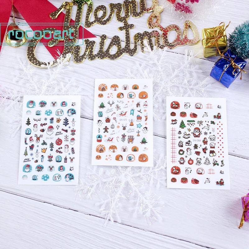 1 лист, светящиеся рождественские самоклеящиеся наклейки для ногтей для детей, рождественский подарок, Типсы для ногтей, цветок, 3D, маникюр, наклейки, сделай сам