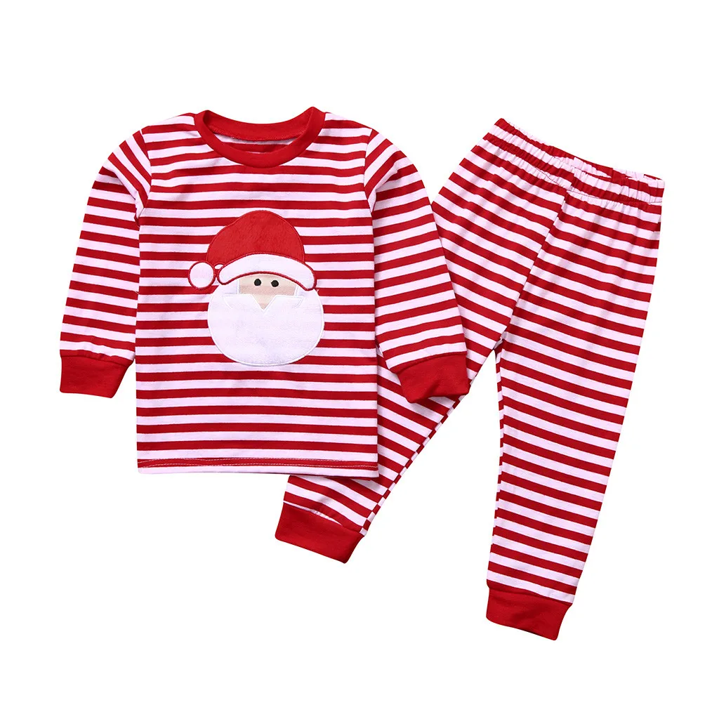 Рождественские полосатые топы с Санта Клаусом для маленьких девочек+ штаны, пижамы, одежда для сна, Рождественская одежда