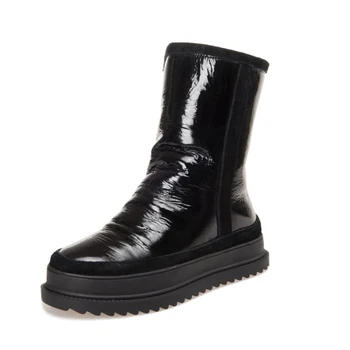 

Natural Fur Snow Boots Women Winter Ankle Boots Lady Platform Shoes G334 Black Silver Round Toe Wool Short Cow Suede Boots