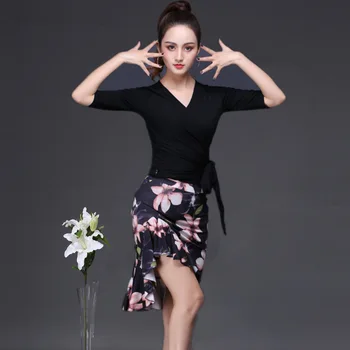 

Yi zun Latin Dance Clothing Women's Adult New Style Skirt Printed Practice Performance biao yan qun Gymnastic Lower Apron Autumn