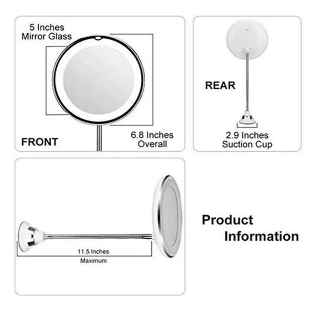 10X360 Поворотный увеличительное зеркало для макияжа яркий светодиодный освещенные Регулируемая Гибкая «гусиная шея» установлен настенное зеркало для ванной