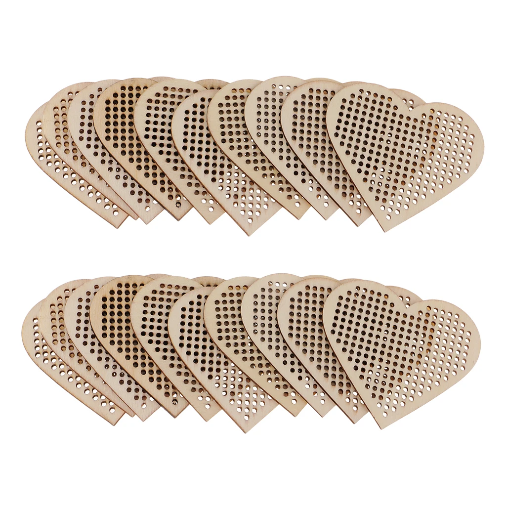 40 PCS Wood Shapes Blank Pendant Charms For Counted Cross Stitch Kit Multi-hole Fashion Jewelry