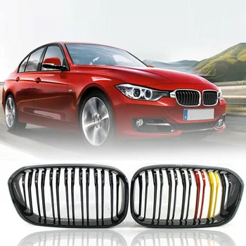 

2Pcs Gloss Black Grille German Flag Double Slat Kidney ABS GrillFor BMW F20 F21 2015-2017