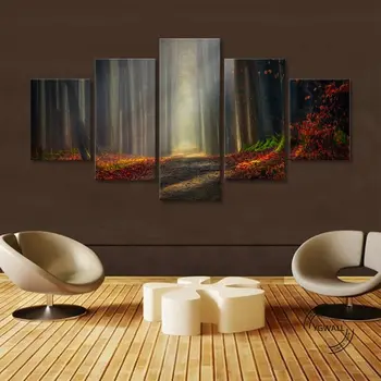 

Autumn Forest Canvas Printed Pictures Wall Artwork 5 Panel Paintings Home Decoration Module Poster Modern Living Room