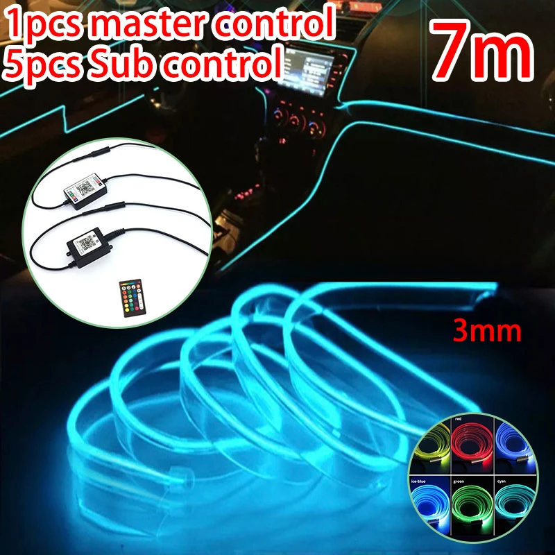 

12V Remote Control Wireless Car Interior RGB Fiber Optic Light Skirt Side Decor Durable And Practical 7m 3.0mm Fiber Optic Cable