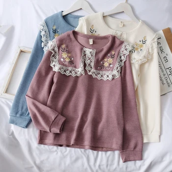 

embroidery collar women sweaters female peter pan collar sweaters girls