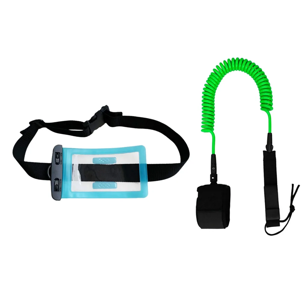 10ft 7mm Coiled Surfboard SUP Leash Stand up Paddle Board Leg Rope Ankle Strap with Waterproof Wallet Dry Bag for Surfing 