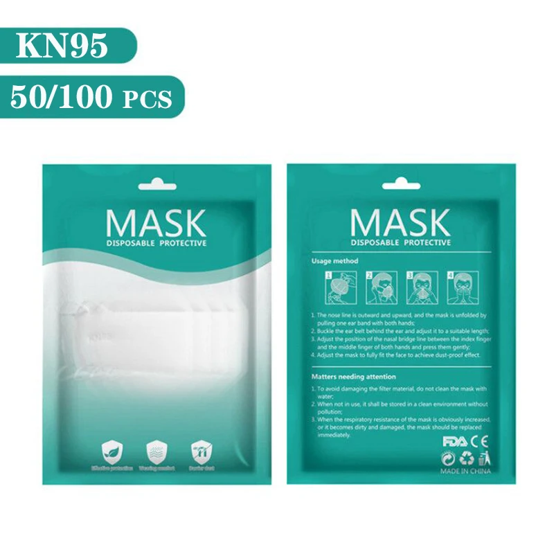 

50/100PCS KN95 Mask Dustproof Anti-fog Breathable Face Masks 95% Filtration Mouth Masks 3-Layer Mouth Muffle Cover Fast Shipping
