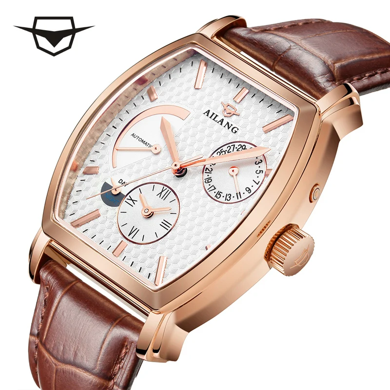 

Erang Watch Man's Automatic Square Mechanical Watch Man's Watch Hollow Wine Barrel Fashion Retro-vintage True Belt Watch