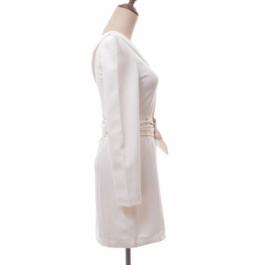 New Arrival Women White Dress Long Sleeve One Shoulder Blazer Dress Women Rivet Pattern Casual Fashion Dresses Vestidos