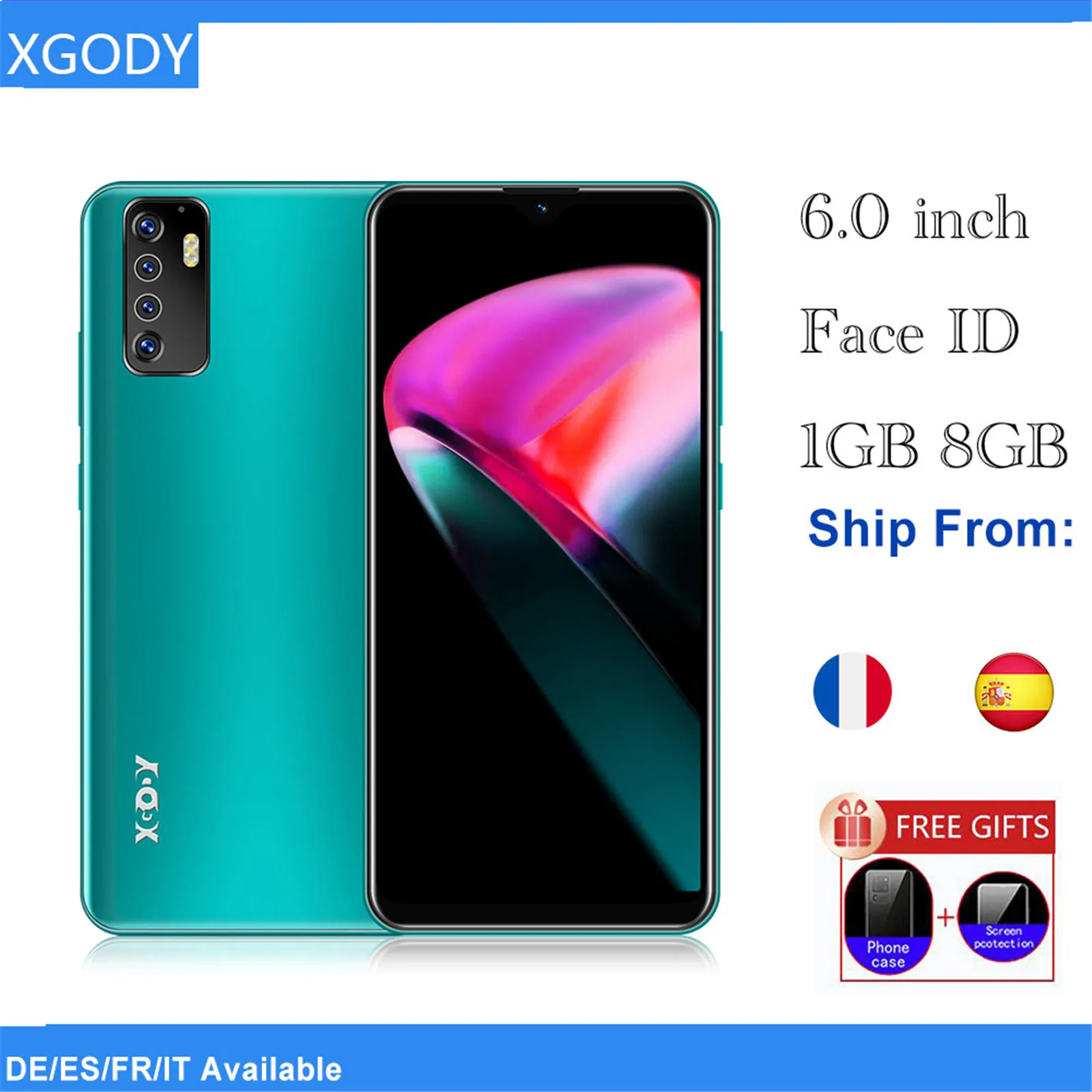 XGODY los teléfonos móviles 3G de 6 pulgadas teléfono inteligente Android 6,0 1GB de RAM 8GB ROM Quad Core 5MP Cámara GPS identificación facial teléfono inteligente