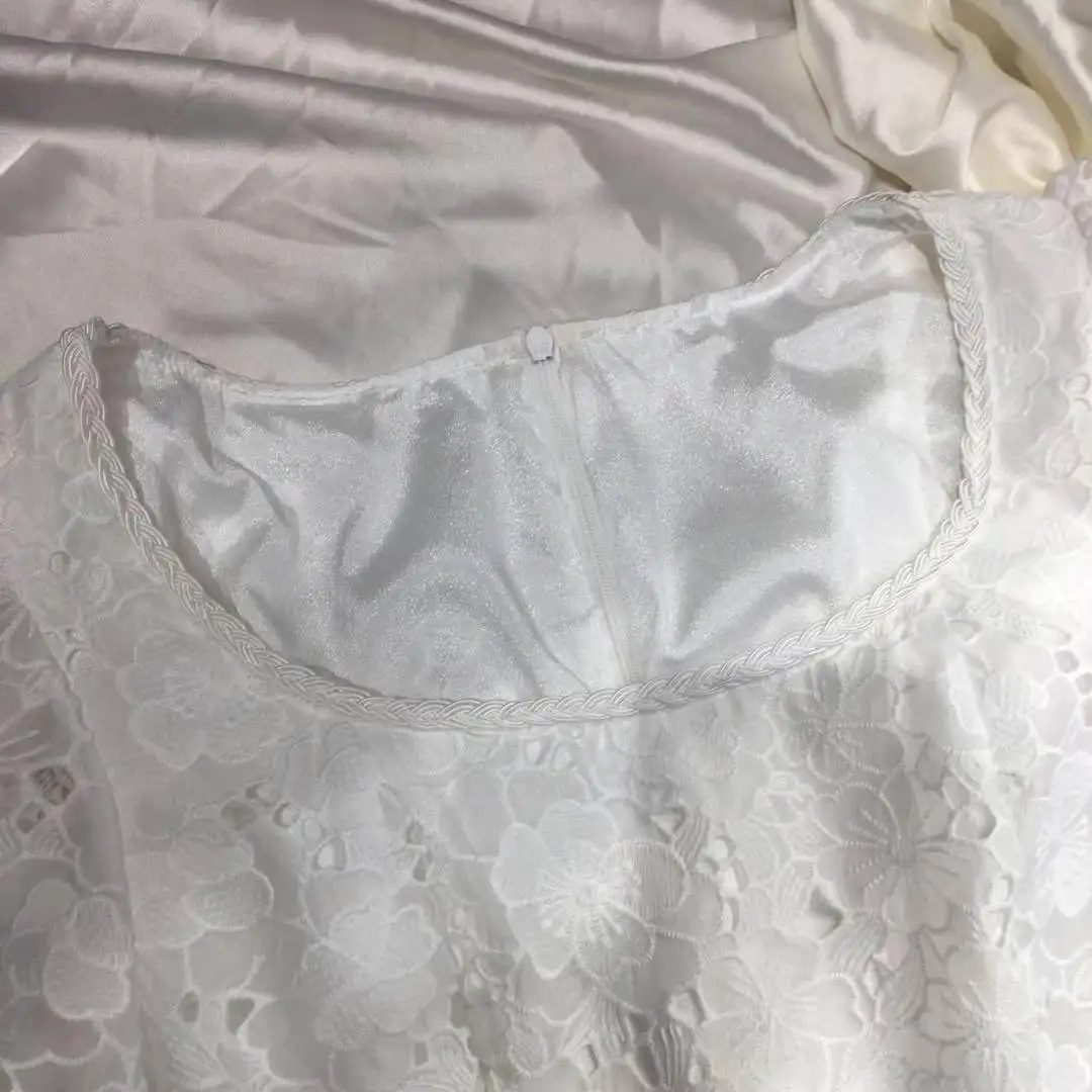 Fashion Autumn Winter Square Neck Lantern Sleeve Hollow Out White A-line Mini Dress
