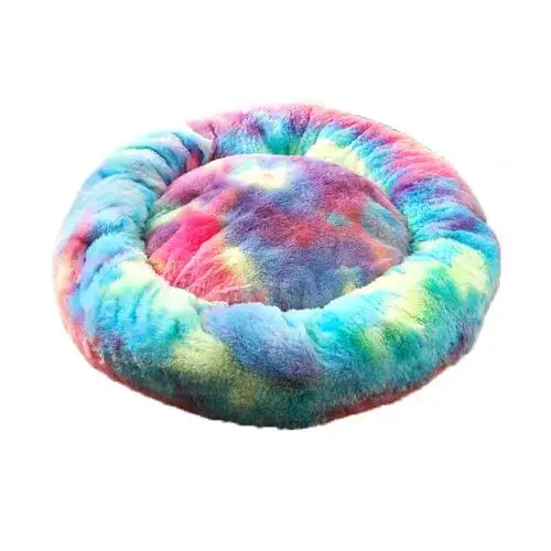 Colorful Blue Зимняя Теплая Флисовая кровать для собак, кошек, собак, щенков, теплая круглая подушка, коврик для домашнего питомца, плюшевый пончик, гнезда для питомцев, товары для собак, зима - Цвет: Colorful Blue