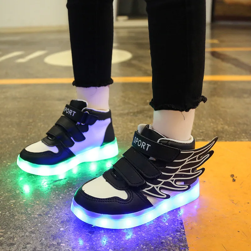 comfortable sandals child Size 25-37 Children LED Shoes USB Charged Glowing Wings Sneakers With Lights Luminous Shoes For Kids Boys Girls Backlight tenis slippers for boy