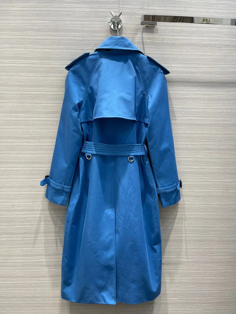 British trench coat ladies long temperament slim blue double breasted female | Мужская одежда