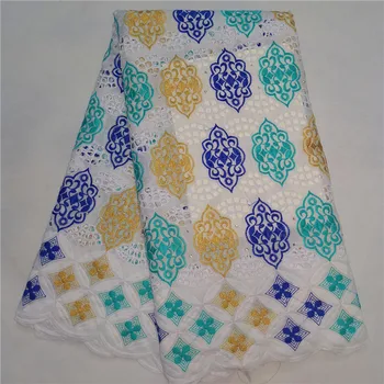 

High Quality African Net Lace Fabric 100% Cotton Embroidery French Swiss voile Punch Cotton Lace Fabrics White 5Yards FH1029