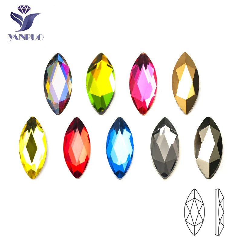 YanRuo 20pcs 3.5*8mm Nail Art Marquise Multicolor Crystal Glass diamond jewelry Flat bottom shaped Diamond Nails Decorations | Красота и