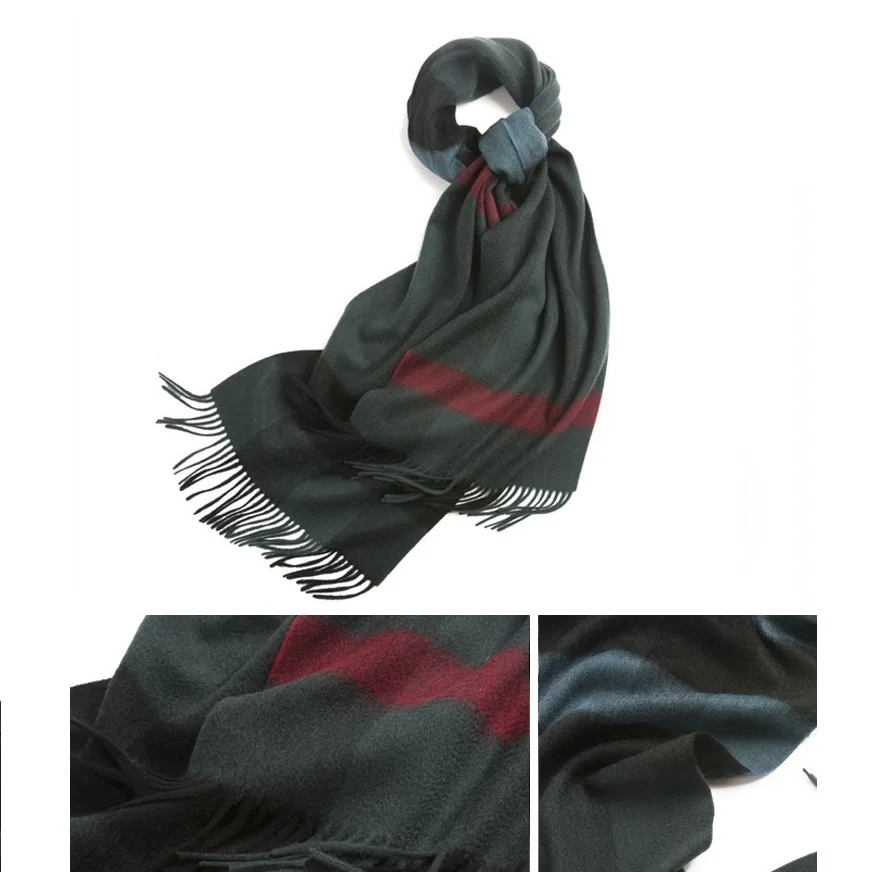 Клетчатый шарф из овечьей шерсти обертывания для мужчин и женщин зимние теплые шарфы шаль 220x40 см - Цвет: Dark Green
