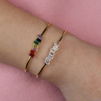 

simple fashion women jewelry white rainbow pricess cute iced out baguette cz bangle