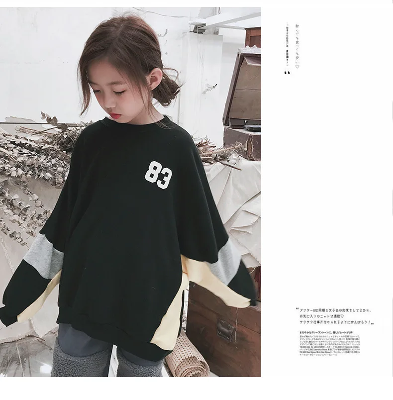Г. Осенние новые модные детские свитшоты свободная одежда в Корейском стиле для маленьких девочек повседневные свитшоты с рукавами «летучая мышь» для девочек#8036