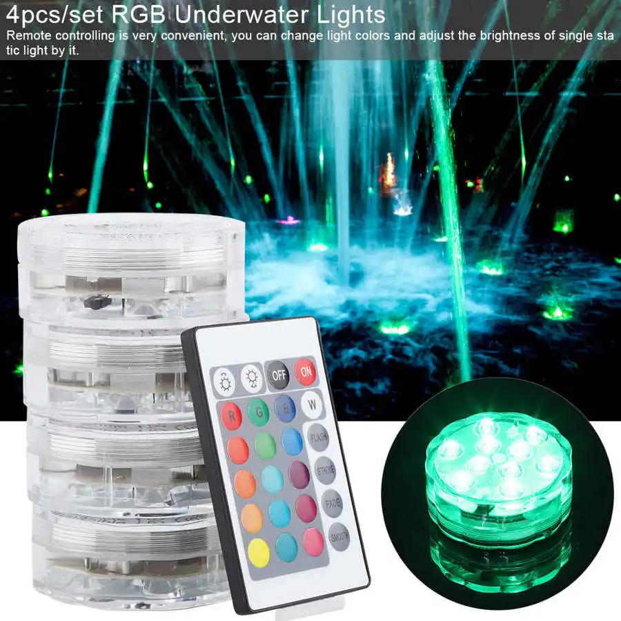 

4Pcs/Set LED RGB Lights Waterproof Remote Control Underwater Lamp Wedding Party Vase Decor Domestic Delivery