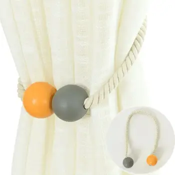 

2 Pcs Curtain Tie Backs Wood Bead Weaving Rope Magnetic Curtain Tie Buckles Ring Curtain Rope Binding Curtain Clip Easy To Tie