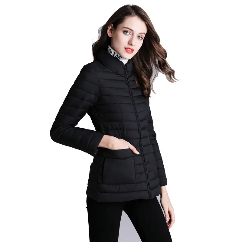 

2019 Lightweight Warm Women's Jackets Stand Collar Slim Jacket Short Jacket Winter Waterproof Black Jackets Women Size 3XL