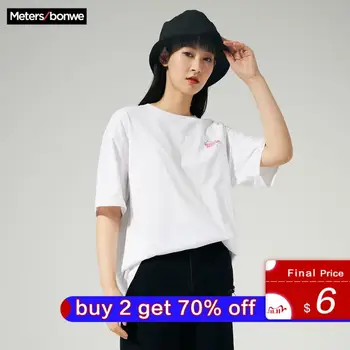 

Metersbonwe 2020 Summer New Cotton T-Shirt Loose T-shirt Women Letter Printing T-Shirt Casual Tops 633455