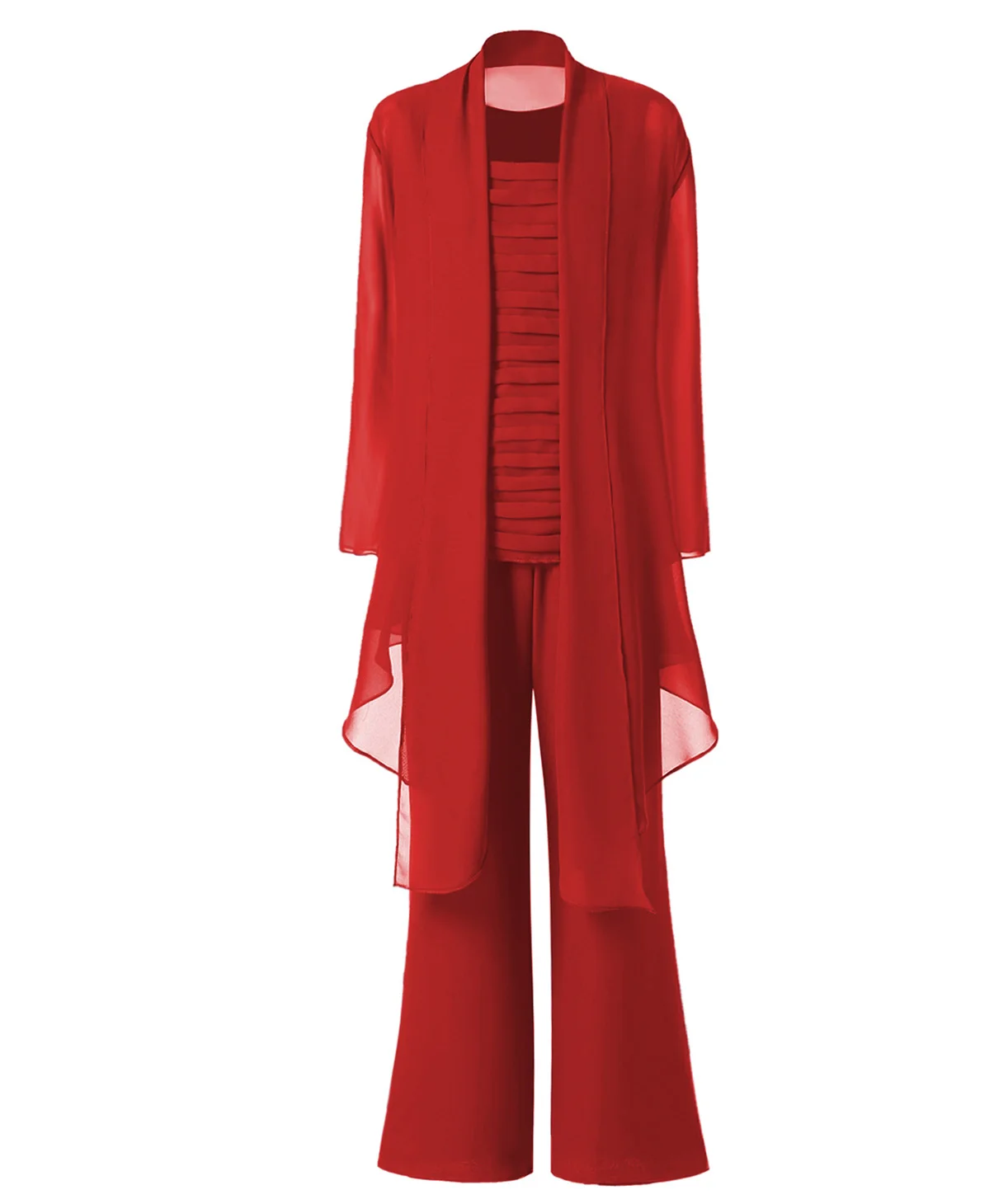 Red SOLOVEDRESS женский костюм из 3 предметов, шифоновое платье для матери невесты, брючный костюм с рукавами, куртка, широкий брючный костюм, SL-M13 - Цвет: Red